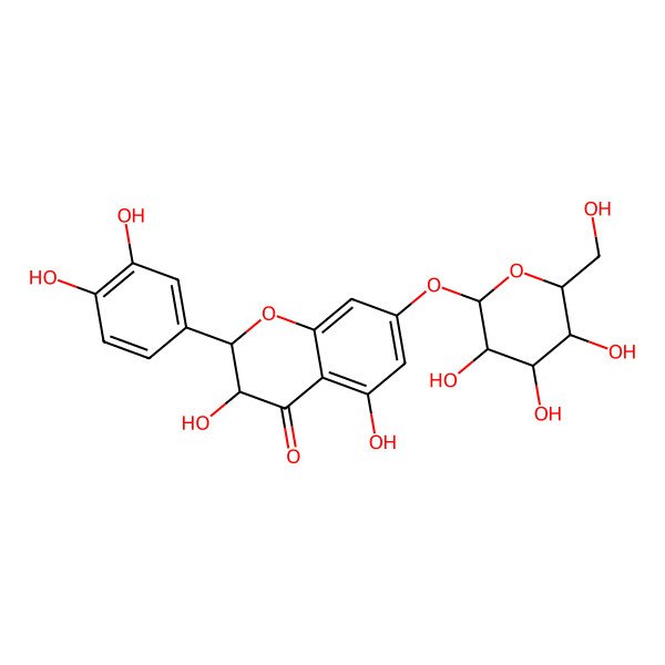 2D Structure of (2S,3R)-2-(3,4-dihydroxyphenyl)-3,5-dihydroxy-7-[(2S,3S,4S,5S,6S)-3,4,5-trihydroxy-6-(hydroxymethyl)oxan-2-yl]oxy-2,3-dihydrochromen-4-one