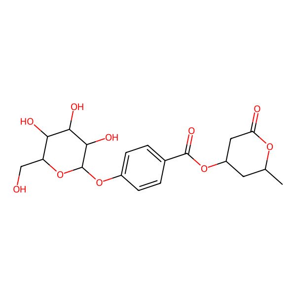 2D Structure of [(2S,4S)-2-methyl-6-oxooxan-4-yl] 4-[(2S,3R,4S,5S,6R)-3,4,5-trihydroxy-6-(hydroxymethyl)oxan-2-yl]oxybenzoate