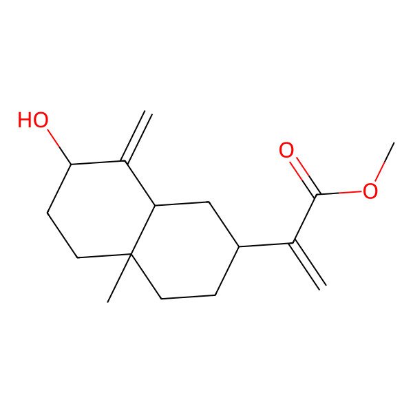 2D Structure of methyl 2-[(2R,4aS,7R,8aR)-7-hydroxy-4a-methyl-8-methylidene-1,2,3,4,5,6,7,8a-octahydronaphthalen-2-yl]prop-2-enoate