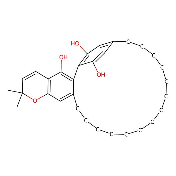 2D Structure of 7,7-Dimethyl-8-oxatetracyclo[24.2.2.02,11.04,9]triaconta-1(28),2,4(9),5,10,26,29-heptaene-3,28,29-triol