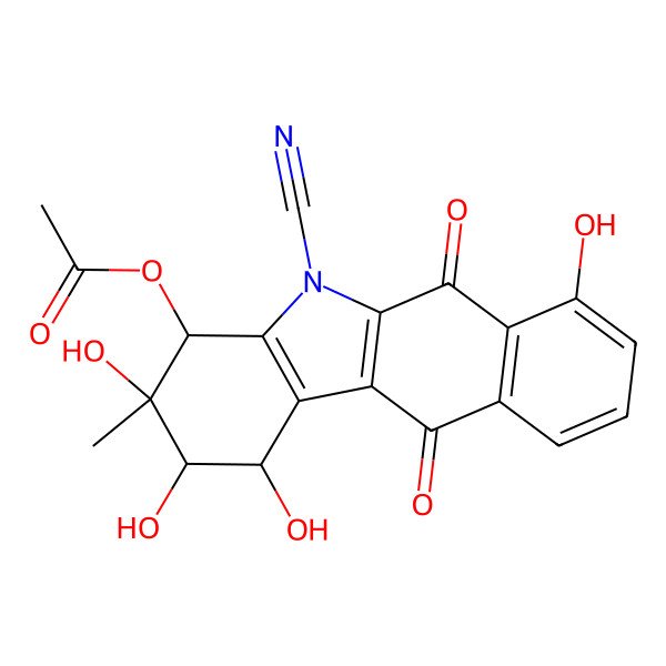 2D Structure of [(1S,2R,3R,4R)-5-cyano-1,2,3,7-tetrahydroxy-3-methyl-6,11-dioxo-2,4-dihydro-1H-benzo[h]carbazol-4-yl] acetate