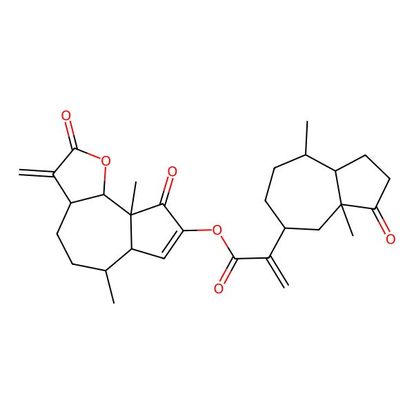 2D Structure of [(3aS,6S,6aR,9aR,9bR)-6,9a-dimethyl-3-methylidene-2,9-dioxo-3a,4,5,6,6a,9b-hexahydroazuleno[4,5-b]furan-8-yl] 2-[(3aS,5R,8S,8aS)-3a,8-dimethyl-3-oxo-1,2,4,5,6,7,8,8a-octahydroazulen-5-yl]prop-2-enoate