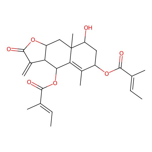 2D Structure of [(3aR,4S,6S,8S,8aS,9aR)-8-hydroxy-5,8a-dimethyl-4-[(E)-2-methylbut-2-enoyl]oxy-3-methylidene-2-oxo-4,6,7,8,9,9a-hexahydro-3aH-benzo[f][1]benzofuran-6-yl] (E)-2-methylbut-2-enoate