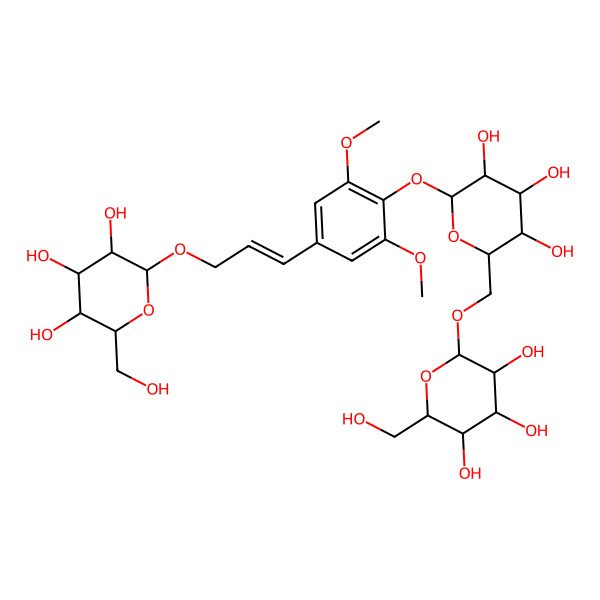 2D Structure of 2-[3-[3,5-Dimethoxy-4-[3,4,5-trihydroxy-6-[[3,4,5-trihydroxy-6-(hydroxymethyl)oxan-2-yl]oxymethyl]oxan-2-yl]oxyphenyl]prop-2-enoxy]-6-(hydroxymethyl)oxane-3,4,5-triol