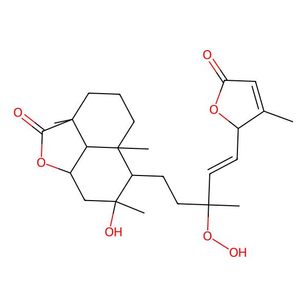 2D Structure of 9-[3-hydroperoxy-3-methyl-5-(3-methyl-5-oxo-2H-furan-2-yl)pent-4-enyl]-10-hydroxy-4,8,10-trimethyl-2-oxatricyclo[6.3.1.04,12]dodecan-3-one