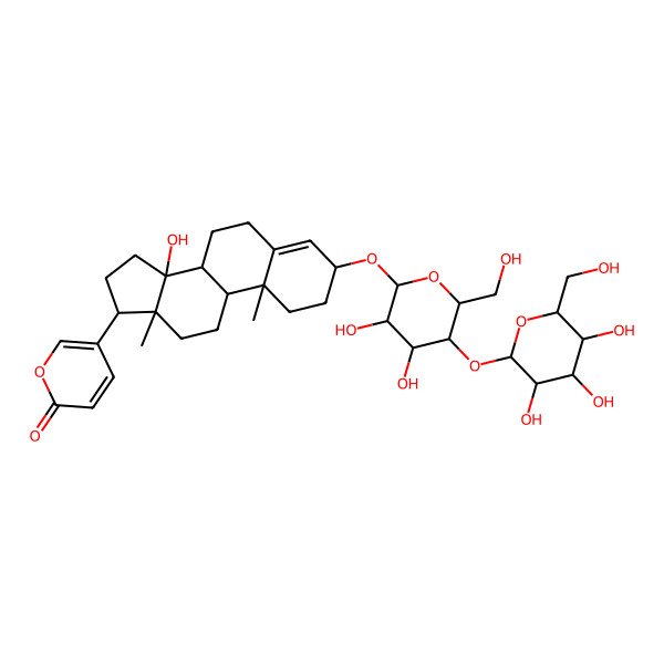 2D Structure of 5-[3-[3,4-Dihydroxy-6-(hydroxymethyl)-5-[3,4,5-trihydroxy-6-(hydroxymethyl)oxan-2-yl]oxyoxan-2-yl]oxy-14-hydroxy-10,13-dimethyl-1,2,3,6,7,8,9,11,12,15,16,17-dodecahydrocyclopenta[a]phenanthren-17-yl]pyran-2-one