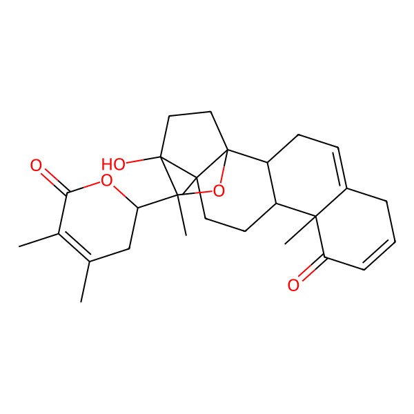 2D Structure of (1R,2R,10R,11S,14R,15R,16R)-16-[(2R)-4,5-dimethyl-6-oxo-2,3-dihydropyran-2-yl]-15-hydroxy-10,14,16-trimethyl-17-oxapentacyclo[13.2.2.01,14.02,11.05,10]nonadeca-4,7-dien-9-one