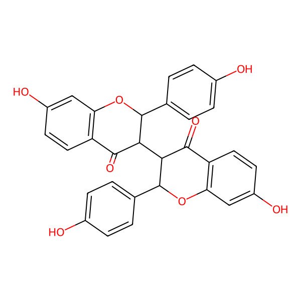 2D Structure of 7-Hydroxy-3-[7-hydroxy-2-(4-hydroxyphenyl)-4-oxo-2,3-dihydrochromen-3-yl]-2-(4-hydroxyphenyl)-2,3-dihydrochromen-4-one