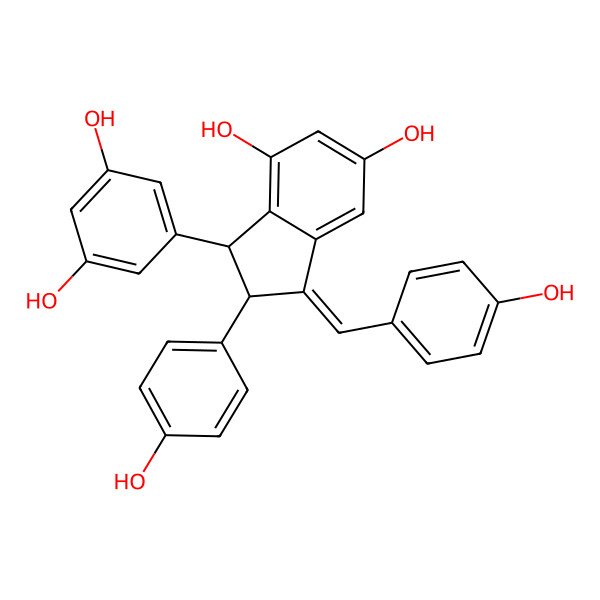 2D Structure of (1Z,2S,3S)-3-(3,5-dihydroxyphenyl)-2-(4-hydroxyphenyl)-1-[(4-hydroxyphenyl)methylidene]-2,3-dihydroindene-4,6-diol
