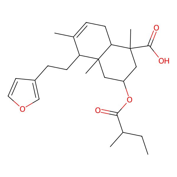 2D Structure of 5-[2-(Furan-3-yl)ethyl]-1,4a,6-trimethyl-3-(2-methylbutanoyloxy)-2,3,4,5,8,8a-hexahydronaphthalene-1-carboxylic acid