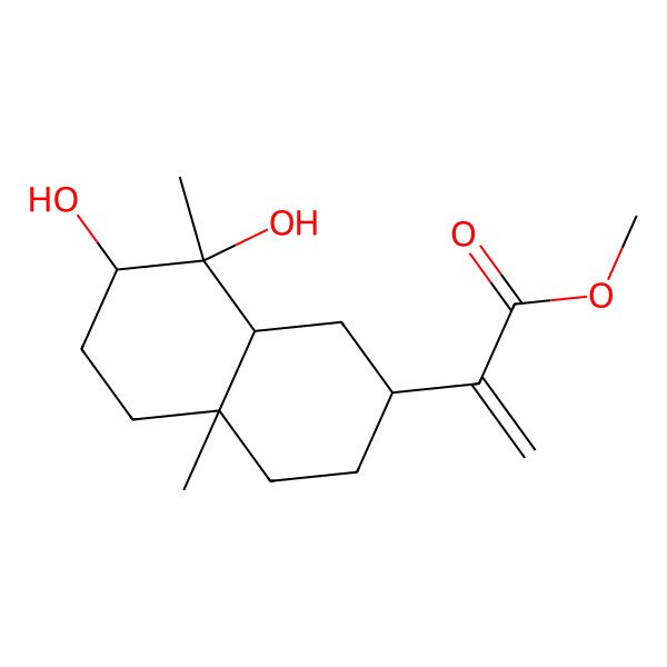 2D Structure of methyl 2-[(2R,4aS,7R,8S,8aR)-7,8-dihydroxy-4a,8-dimethyl-1,2,3,4,5,6,7,8a-octahydronaphthalen-2-yl]prop-2-enoate
