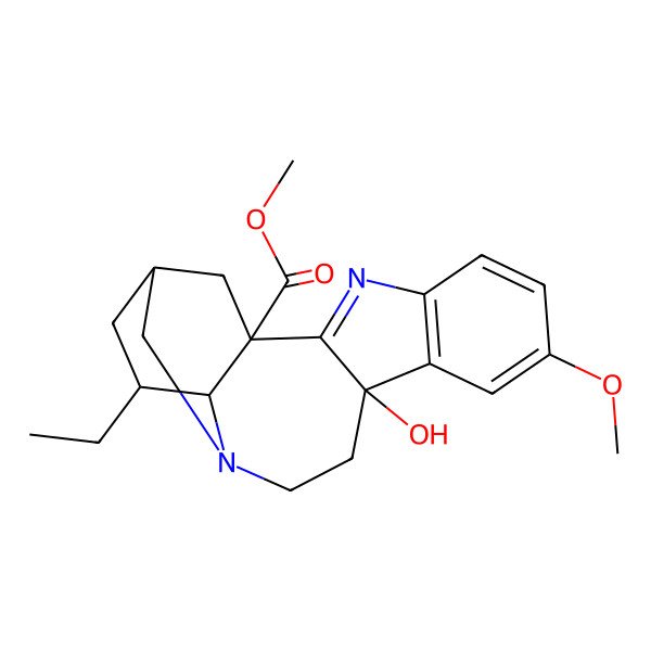 2D Structure of methyl (1S,10S,15R,17S,18S)-17-ethyl-10-hydroxy-7-methoxy-3,13-diazapentacyclo[13.3.1.02,10.04,9.013,18]nonadeca-2,4(9),5,7-tetraene-1-carboxylate