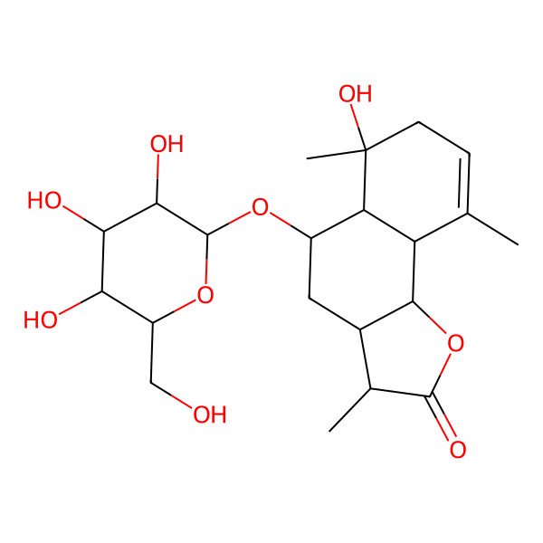 2D Structure of (3R,3aS,5S,6R,9aS,9bR)-6-hydroxy-3,6,9-trimethyl-5-[(2R,3R,4S,5S,6R)-3,4,5-trihydroxy-6-(hydroxymethyl)oxan-2-yl]oxy-3,3a,4,5,5a,7,9a,9b-octahydrobenzo[g][1]benzofuran-2-one