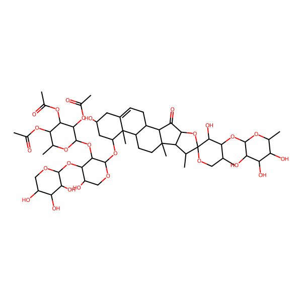 2D Structure of [4,5-Diacetyloxy-6-[2-[3',16-dihydroxy-5',7,9,13-tetramethyl-3-oxo-4'-(3,4,5-trihydroxy-6-methyloxan-2-yl)oxyspiro[5-oxapentacyclo[10.8.0.02,9.04,8.013,18]icos-18-ene-6,2'-oxane]-14-yl]oxy-5-hydroxy-4-(3,4,5-trihydroxyoxan-2-yl)oxyoxan-3-yl]oxy-2-methyloxan-3-yl] acetate