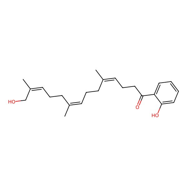 2D Structure of (4E,8E,12Z)-14-hydroxy-1-(2-hydroxyphenyl)-5,9,13-trimethyltetradeca-4,8,12-trien-1-one 2D Structure of (4E,8E,12Z)-14-hydroxy-1-(2-hydroxyphenyl)-5,9,13-trimethyltetradeca-4,8,12-trien-1-one