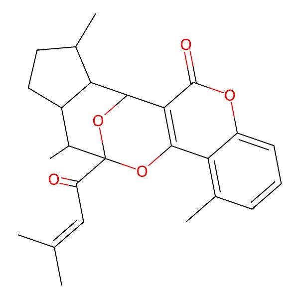 2D Structure of 9,14,18-Trimethyl-13-(3-methylbut-2-enoyl)-4,12,20-trioxapentacyclo[11.6.1.02,11.05,10.015,19]icosa-2(11),5,7,9-tetraen-3-one