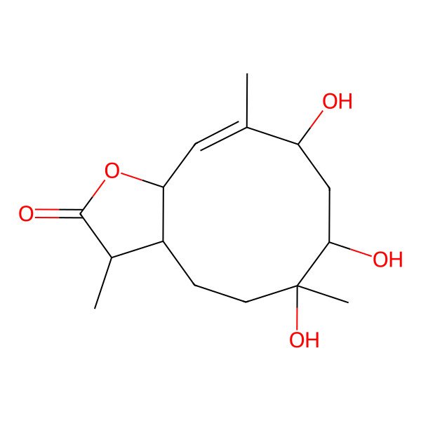 2D Structure of (3S,3aS,6S,7S,9S,10E,11aS)-6,7,9-trihydroxy-3,6,10-trimethyl-3,3a,4,5,7,8,9,11a-octahydrocyclodeca[b]furan-2-one