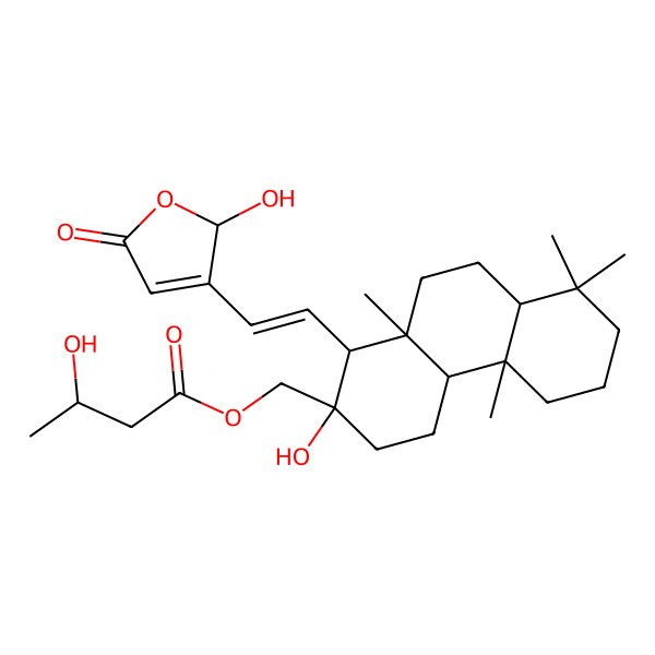 2D Structure of [2-hydroxy-1-[2-(2-hydroxy-5-oxo-2H-furan-3-yl)ethenyl]-4b,8,8,10a-tetramethyl-1,3,4,4a,5,6,7,8a,9,10-decahydrophenanthren-2-yl]methyl 3-hydroxybutanoate