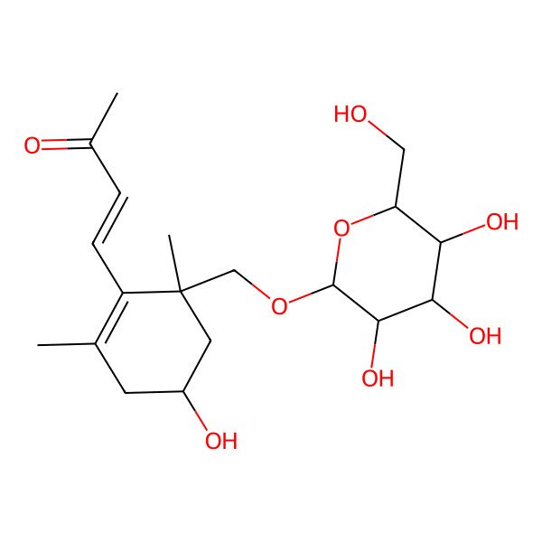 2D Structure of (E)-4-[(4R,6S)-4-hydroxy-2,6-dimethyl-6-[[(2R,3R,4S,5S,6R)-3,4,5-trihydroxy-6-(hydroxymethyl)oxan-2-yl]oxymethyl]cyclohexen-1-yl]but-3-en-2-one