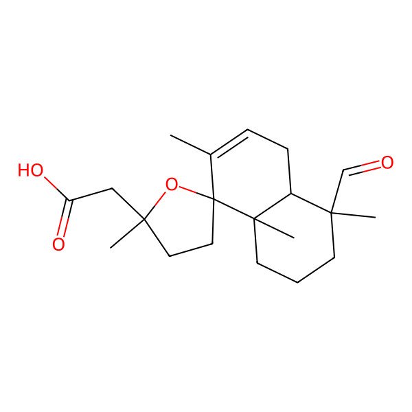 2D Structure of 2-[(2'S,4R,4aR,8R,8aS)-4-formyl-2',4,7,8a-tetramethylspiro[2,3,4a,5-tetrahydro-1H-naphthalene-8,5'-oxolane]-2'-yl]acetic acid