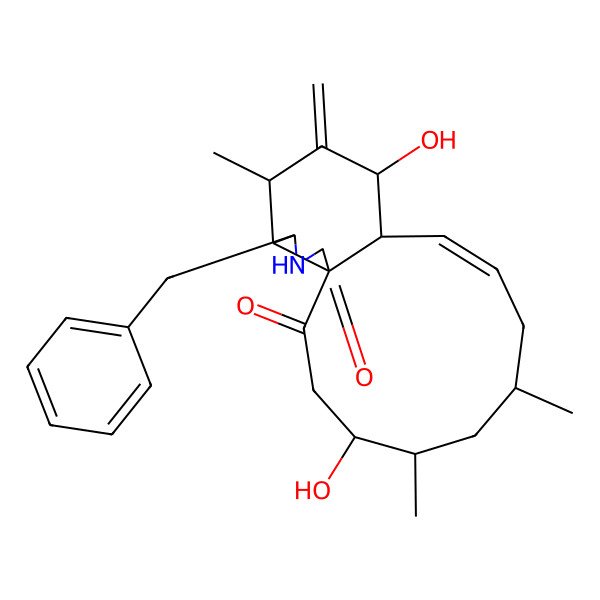 2D Structure of (11)-Cytochalasa-6(12),13-diene-1,21-dione-7,9-dihydroxy-16,18-dimethyl-lO-phenyl-(7S*,13E,16S*,18R*,19R*)