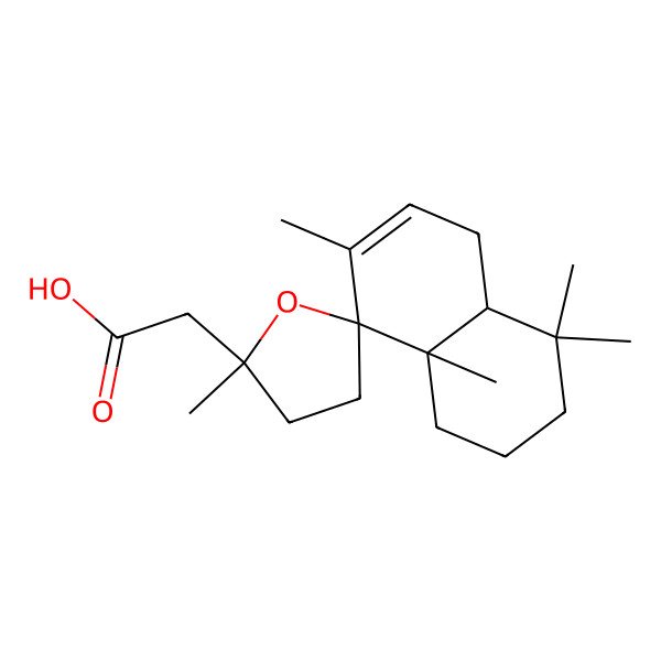 2D Structure of 2-[(2'R,4aS,8R,8aS)-2',4,4,7,8a-pentamethylspiro[2,3,4a,5-tetrahydro-1H-naphthalene-8,5'-oxolane]-2'-yl]acetic acid