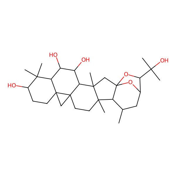 2D Structure of (1R,3S,4S,5R,6R,7R,9S,12R,14S,17R,18R,19R,21R,22S)-22-(2-hydroxypropan-2-yl)-3,8,8,17,19-pentamethyl-23,24-dioxaheptacyclo[19.2.1.01,18.03,17.04,14.07,12.012,14]tetracosane-5,6,9-triol