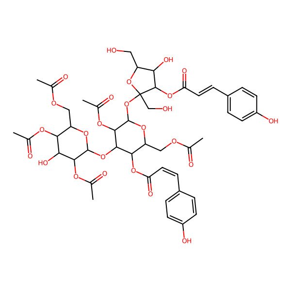 2D Structure of [(2R,3R,4S,5R,6S)-5-acetyloxy-2-(acetyloxymethyl)-4-[(2S,3R,4S,5S,6R)-3,5-diacetyloxy-6-(acetyloxymethyl)-4-hydroxyoxan-2-yl]oxy-6-[(2S,3S,4R,5S)-4-hydroxy-2,5-bis(hydroxymethyl)-3-[(E)-3-(4-hydroxyphenyl)prop-2-enoyl]oxyoxolan-2-yl]oxyoxan-3-yl] (E)-3-(4-hydroxyphenyl)prop-2-enoate