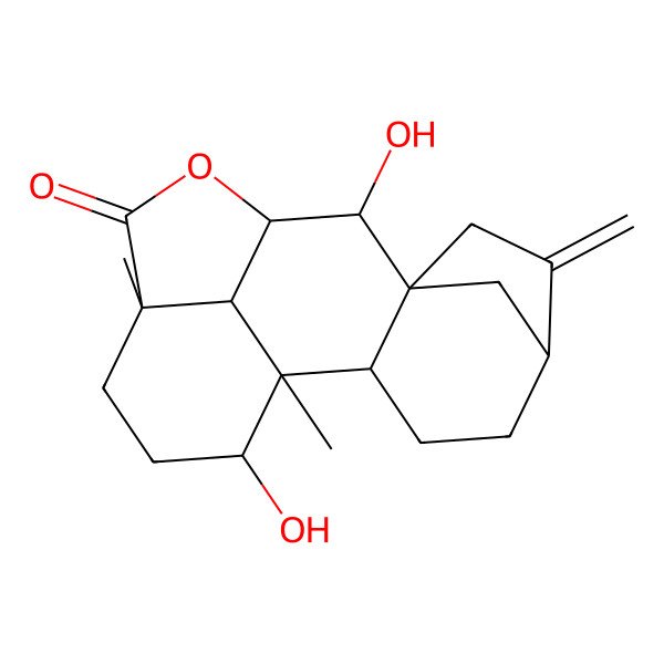2D Structure of (1S,2R,5R,8R,9R,10R,13R,16R,17S)-9,16-dihydroxy-1,13-dimethyl-6-methylidene-11-oxapentacyclo[8.6.1.15,8.02,8.013,17]octadecan-12-one