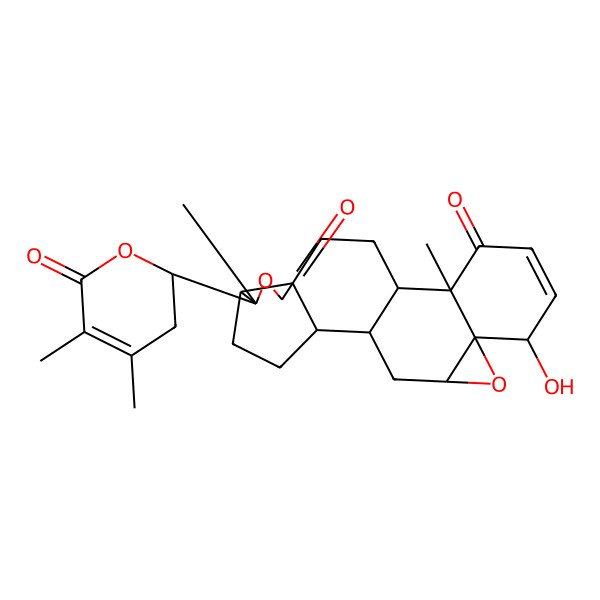 2D Structure of (1R,2S,5S,6R,9R,12S,13R,17S,18S,20R)-6-[(2R)-4,5-dimethyl-6-oxo-2,3-dihydropyran-2-yl]-17-hydroxy-6,13-dimethyl-7,19-dioxahexacyclo[10.9.0.02,9.05,9.013,18.018,20]henicos-15-ene-8,14-dione