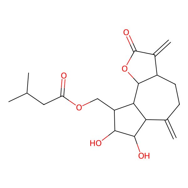 2D Structure of (7,8-dihydroxy-3,6-dimethylidene-2-oxo-4,5,6a,7,8,9,9a,9b-octahydro-3aH-azuleno[8,7-b]furan-9-yl)methyl 3-methylbutanoate