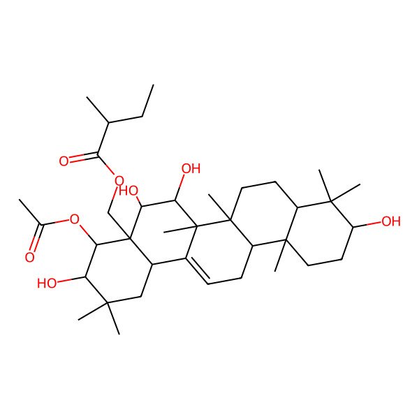2D Structure of (4-Acetyloxy-3,5,6,10-tetrahydroxy-2,2,6a,6b,9,9,12a-heptamethyl-1,3,4,5,6,6a,7,8,8a,10,11,12,13,14b-tetradecahydropicen-4a-yl)methyl 2-methylbutanoate