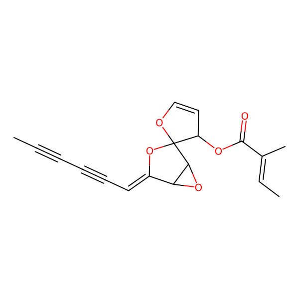 2D Structure of [(1S,2R,3'S,4Z,5R)-4-hexa-2,4-diynylidenespiro[3,6-dioxabicyclo[3.1.0]hexane-2,2'-3H-furan]-3'-yl] (Z)-2-methylbut-2-enoate