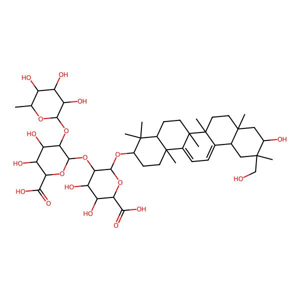 2D Structure of 5-[6-Carboxy-4,5-dihydroxy-3-(3,4,5-trihydroxy-6-methyloxan-2-yl)oxyoxan-2-yl]oxy-3,4-dihydroxy-6-[[10-hydroxy-11-(hydroxymethyl)-4,4,6a,6b,8a,11,14b-heptamethyl-1,2,3,4a,5,6,7,8,9,10,12,12a-dodecahydropicen-3-yl]oxy]oxane-2-carboxylic acid