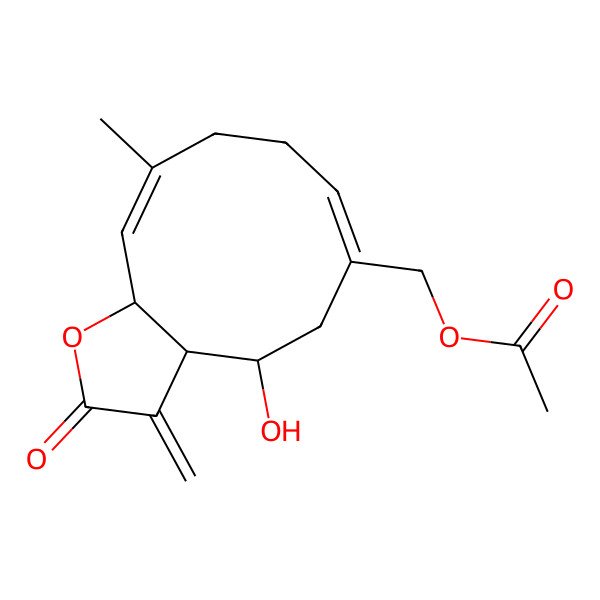 2D Structure of [(3aR,4S,6Z,10E,11aR)-4-hydroxy-10-methyl-3-methylidene-2-oxo-3a,4,5,8,9,11a-hexahydrocyclodeca[b]furan-6-yl]methyl acetate