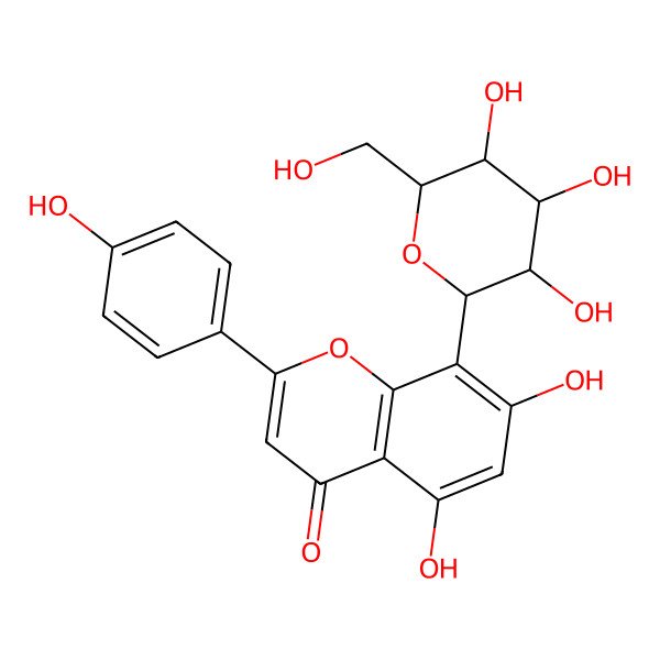 2D Structure of 5,7-dihydroxy-2-(4-hydroxyphenyl)-8-[(2S,3R,4R,5S,6S)-3,4,5-trihydroxy-6-(hydroxymethyl)oxan-2-yl]chromen-4-one