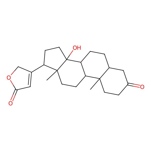 2D Structure of 3-[(5S,8R,9S,10S,13R,14S,17R)-14-hydroxy-10,13-dimethyl-3-oxo-2,4,5,6,7,8,9,11,12,15,16,17-dodecahydro-1H-cyclopenta[a]phenanthren-17-yl]-2H-furan-5-one