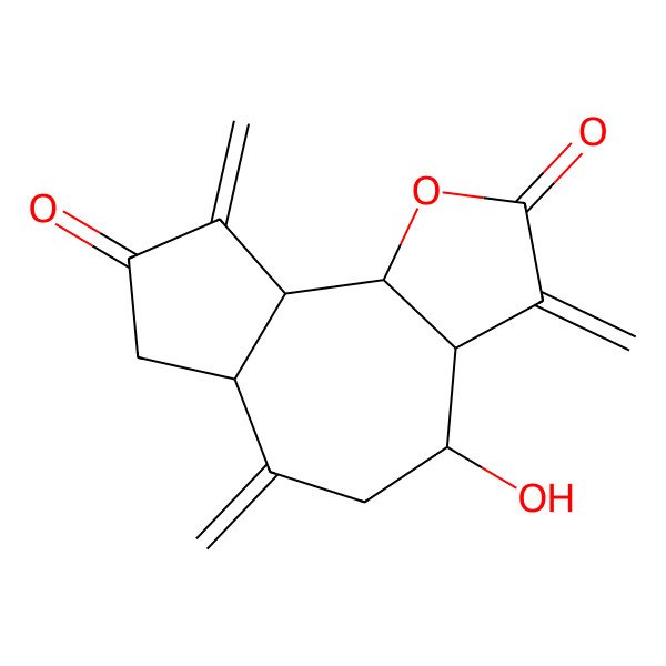 2D Structure of (3aR,4R,6aR,9aR,9bR)-4-hydroxy-3,6,9-trimethylidene-4,5,6a,7,9a,9b-hexahydro-3aH-azuleno[4,5-b]furan-2,8-dione