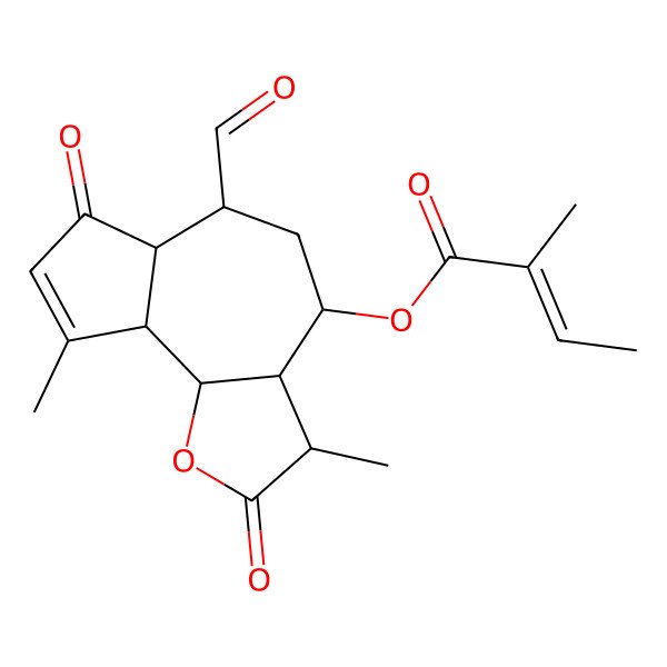 2D Structure of [(3R,3aR,4R,6S,6aR,9aR,9bR)-6-formyl-3,9-dimethyl-2,7-dioxo-3,3a,4,5,6,6a,9a,9b-octahydroazuleno[4,5-b]furan-4-yl] 2-methylbut-2-enoate