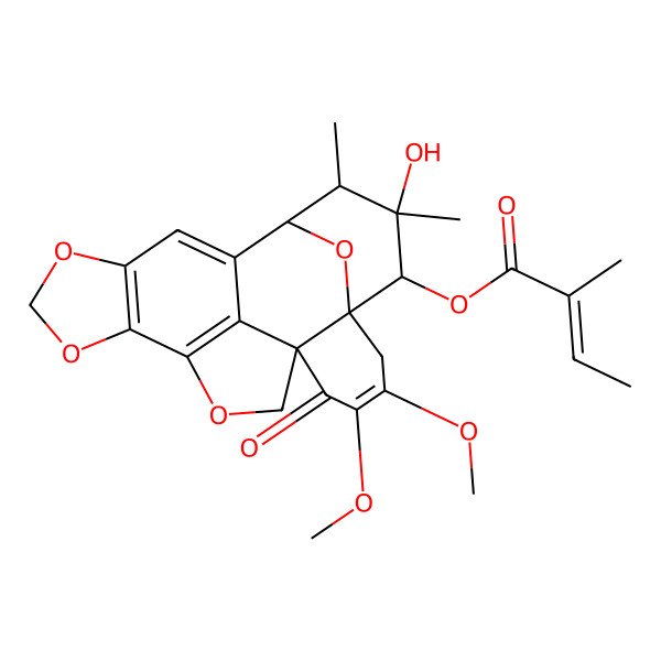 2D Structure of [(1S,12R,13S,14S,15R,16R)-14-hydroxy-18,19-dimethoxy-13,14-dimethyl-20-oxo-3,6,8,22-tetraoxahexacyclo[9.9.1.112,16.01,16.04,21.05,9]docosa-4(21),5(9),10,18-tetraen-15-yl] (Z)-2-methylbut-2-enoate