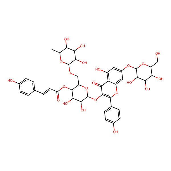 2D Structure of [(2R,3R,4S,5R,6S)-4,5-dihydroxy-6-[5-hydroxy-2-(4-hydroxyphenyl)-4-oxo-7-[(2S,3S,4S,5S,6S)-3,4,5-trihydroxy-6-(hydroxymethyl)oxan-2-yl]oxychromen-3-yl]oxy-2-[[(2R,3R,4S,5R,6S)-3,4,5-trihydroxy-6-methyloxan-2-yl]oxymethyl]oxan-3-yl] (Z)-3-(4-hydroxyphenyl)prop-2-enoate