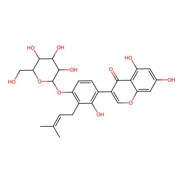 2D Structure of 5,7-dihydroxy-3-[2-hydroxy-3-(3-methylbut-2-enyl)-4-[(2S,3R,4S,5R,6R)-3,4,5-trihydroxy-6-(hydroxymethyl)oxan-2-yl]oxyphenyl]chromen-4-one