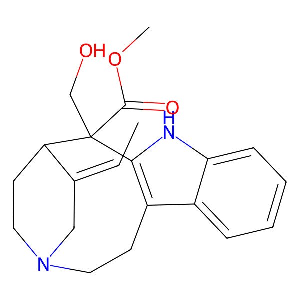 2D Structure of Methyl (1S,2S,16Z)-16-ethylidene-2-(hydroxymethyl)-4,14-diazatetracyclo[12.2.2.03,11.05,10]octadeca-3(11),5,7,9-tetraene-2-carboxylate