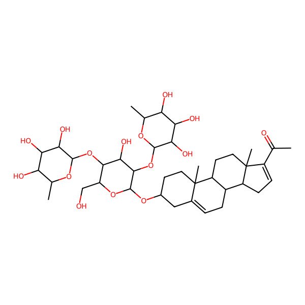 2D Structure of 1-[(3S,8R,9S,10R,14S)-3-[(2R,3R,4S,5S,6R)-4-hydroxy-6-(hydroxymethyl)-3,5-bis[[(2S,3R,4R,5R,6S)-3,4,5-trihydroxy-6-methyloxan-2-yl]oxy]oxan-2-yl]oxy-10,13-dimethyl-2,3,4,7,8,9,11,12,14,15-decahydro-1H-cyclopenta[a]phenanthren-17-yl]ethanone