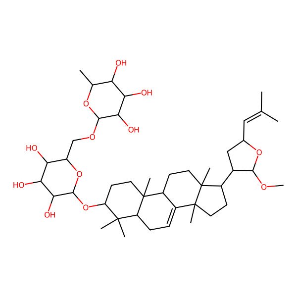 2D Structure of (2S,3R,4R,5R,6S)-2-methyl-6-[[(2R,3S,4S,5R,6R)-3,4,5-trihydroxy-6-[[(3S,5R,9R,10R,13S,14S,17S)-17-[(2R,3S,5S)-2-methoxy-5-(2-methylprop-1-enyl)oxolan-3-yl]-4,4,10,13,14-pentamethyl-2,3,5,6,9,11,12,15,16,17-decahydro-1H-cyclopenta[a]phenanthren-3-yl]oxy]oxan-2-yl]methoxy]oxane-3,4,5-triol