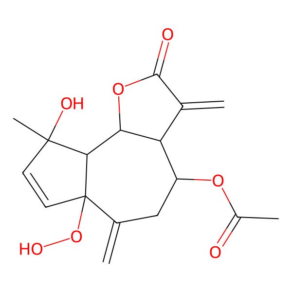 2D Structure of [(3aR,4S,6aR,9S,9aS,9bS)-6a-hydroperoxy-9-hydroxy-9-methyl-3,6-dimethylidene-2-oxo-4,5,9a,9b-tetrahydro-3aH-azuleno[4,5-b]furan-4-yl] acetate