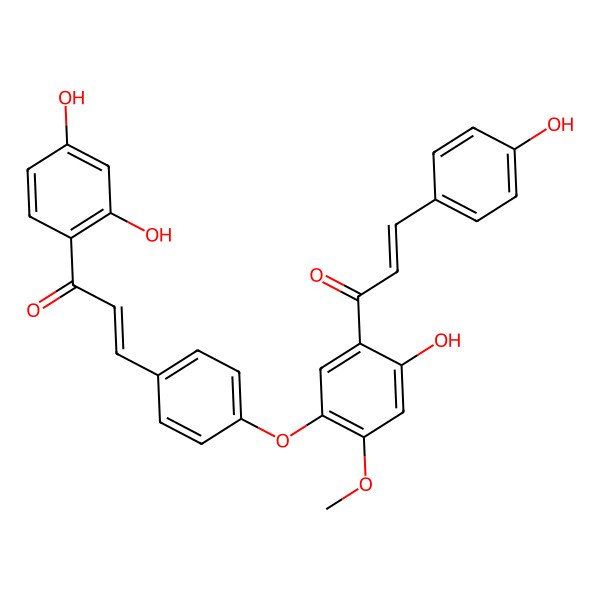 2D Structure of 1-(2,4-Dihydroxyphenyl)-3-[4-[4-hydroxy-5-[3-(4-hydroxyphenyl)prop-2-enoyl]-2-methoxyphenoxy]phenyl]prop-2-en-1-one