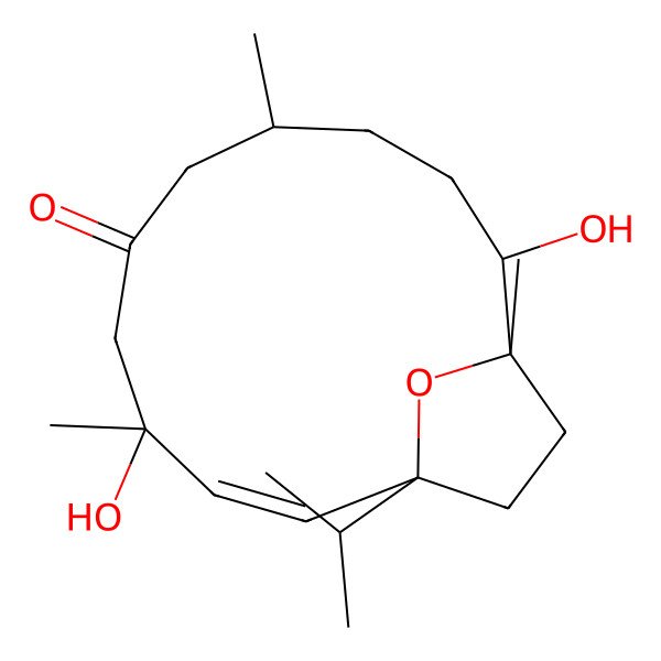 2D Structure of (1S,4S,8S,11R,12S)-4,11-dihydroxy-4,8,12-trimethyl-1-propan-2-yl-15-oxabicyclo[10.2.1]pentadec-2-en-6-one