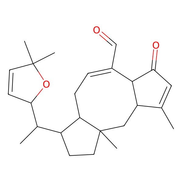 2D Structure of 12-[1-(5,5-dimethyl-2H-furan-2-yl)ethyl]-1,4-dimethyl-6-oxotricyclo[9.3.0.03,7]tetradeca-4,8-diene-8-carbaldehyde