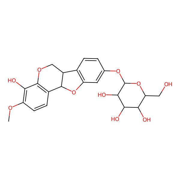 2D Structure of (2S,3R,4S,5S,6R)-2-[[(6aR,11aR)-4-hydroxy-3-methoxy-6a,11a-dihydro-6H-[1]benzofuro[3,2-c]chromen-9-yl]oxy]-6-(hydroxymethyl)oxane-3,4,5-triol